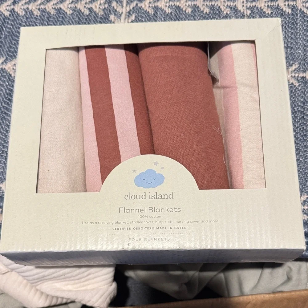 Cloud Island Pink and Cream Flannel Blanket Set